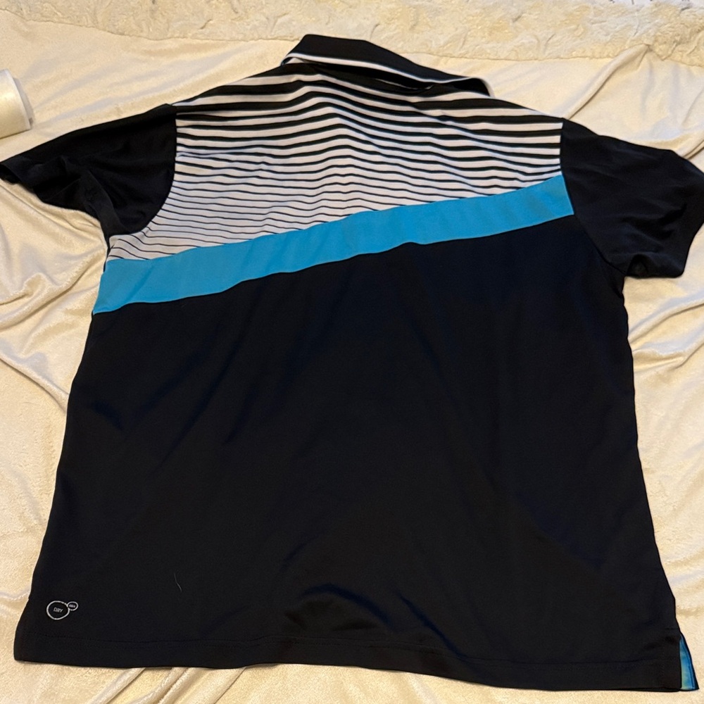 Puma Men's Striped Blue and Black Polo - Picture 4 of 5